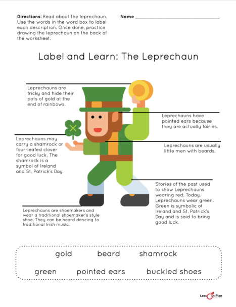 Label and Learn Leprechaun Worksheet
