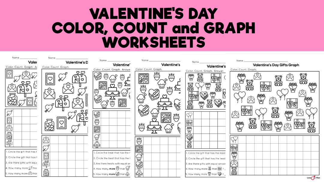 Valentine’s Day Color, Count and Graph Worksheets